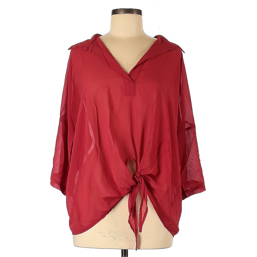 Red orange terracotta tie-front chiffon blouse